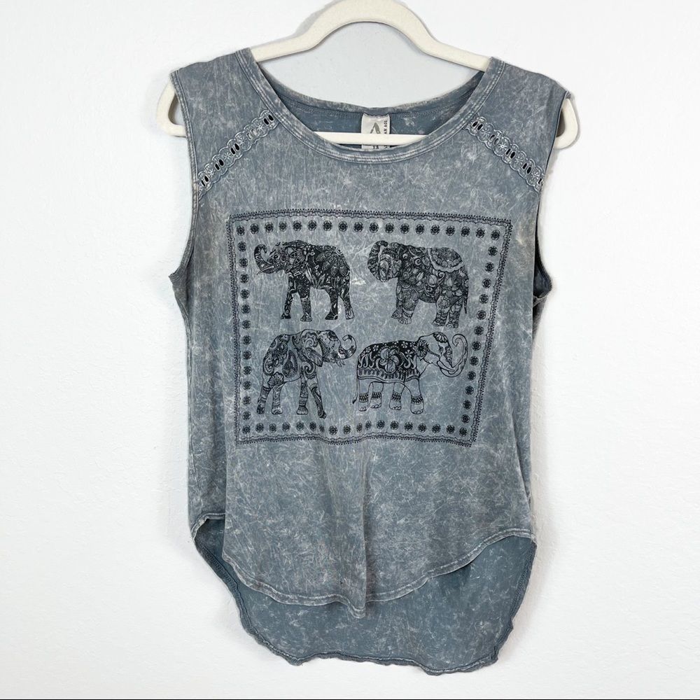 AEO BOHO Sleeveless Grey/Blue Elephant Top Size XS